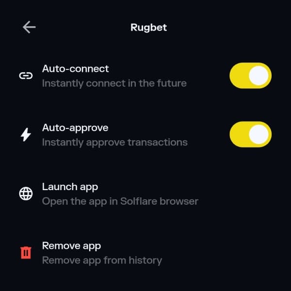Solflare connection settings